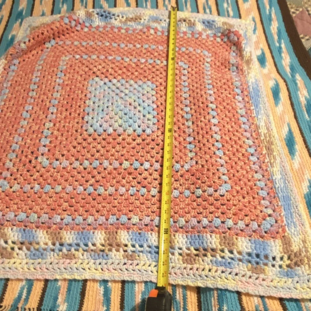 Handmade Multicolor Crochet Baby Granny Square Sofa Throw Blanket Large Vintage